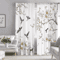 NatureBloom Floral Bird Print Curtain Set Polyester Decorative Window Drapes 2