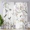 NatureBloom Floral Bird Print Curtain Set Polyester Decorative Window Drapes 4