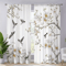 NatureBloom Floral Bird Print Curtain Set Polyester Decorative Window Drapes 4