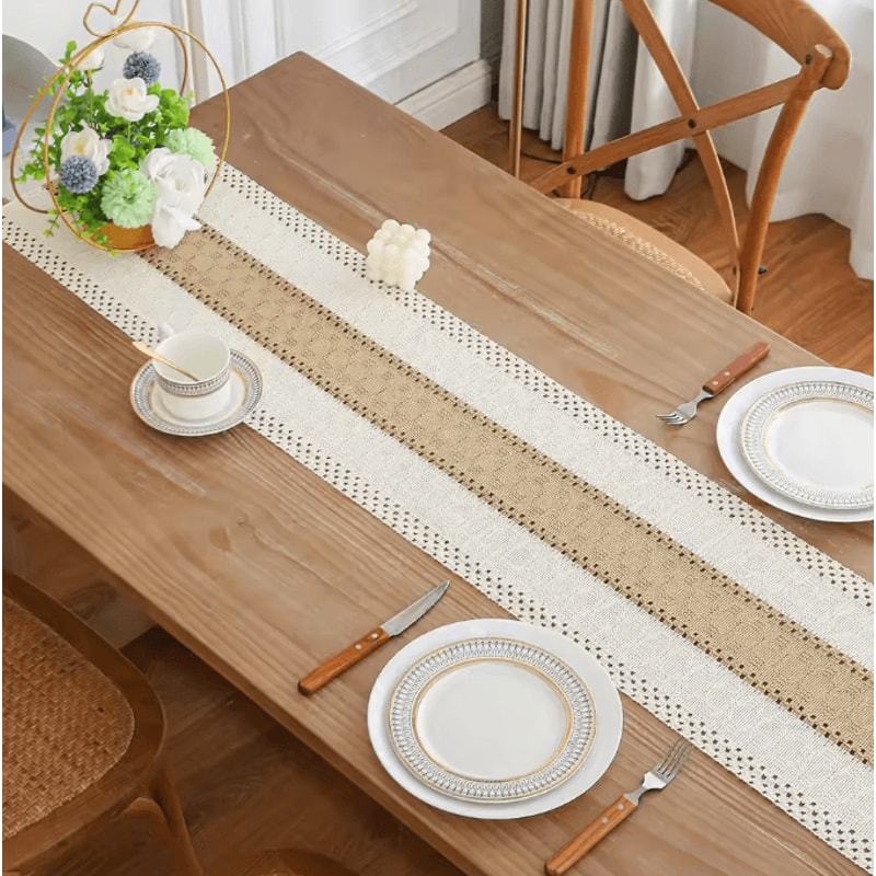 BohoLuxe Linen Table Runner With Tassels Rustic Macrame Farmhouse Decor 2
