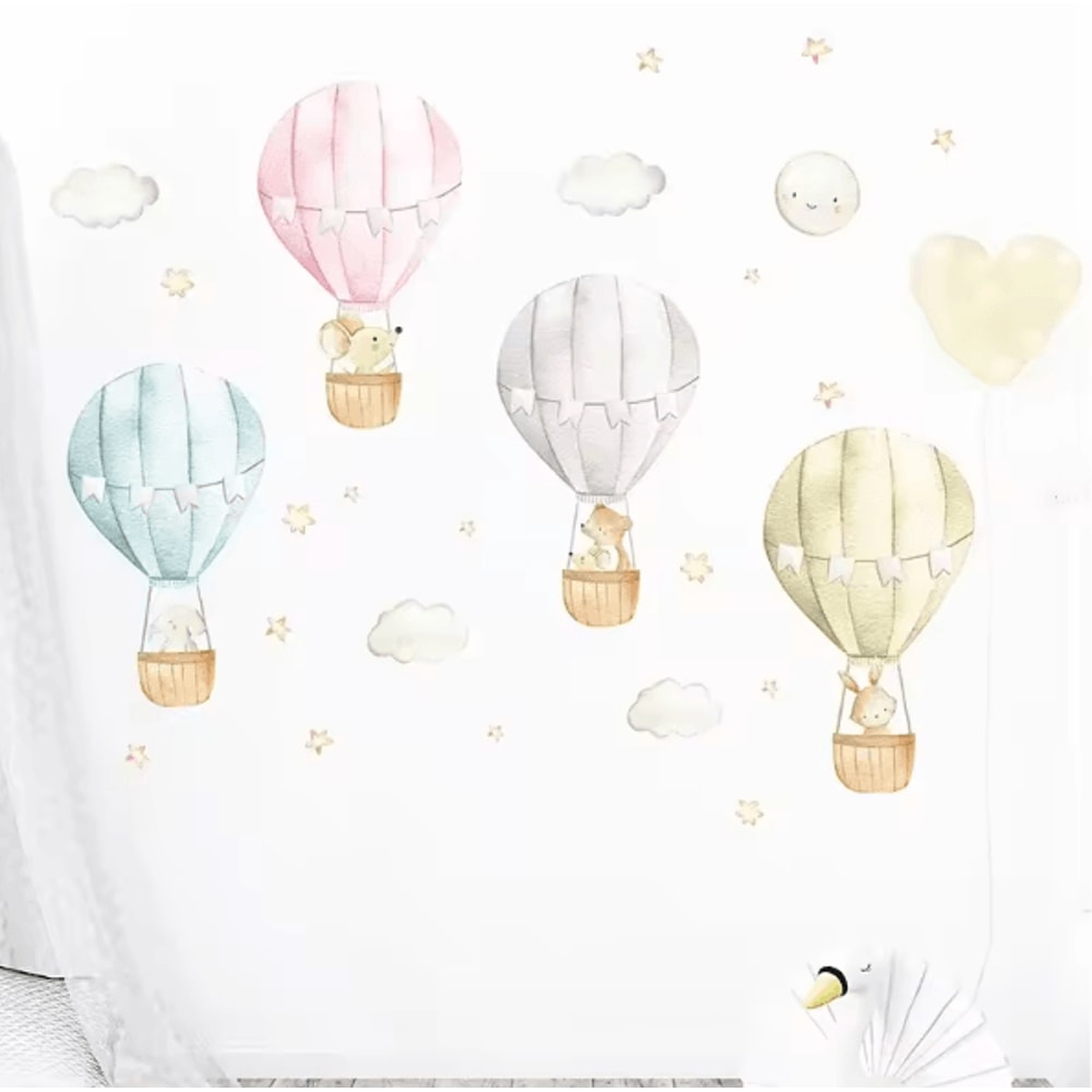 DreamSky Watercolor Hot Air Balloon Animal Wall Stickers Nursery Wall Decor 0