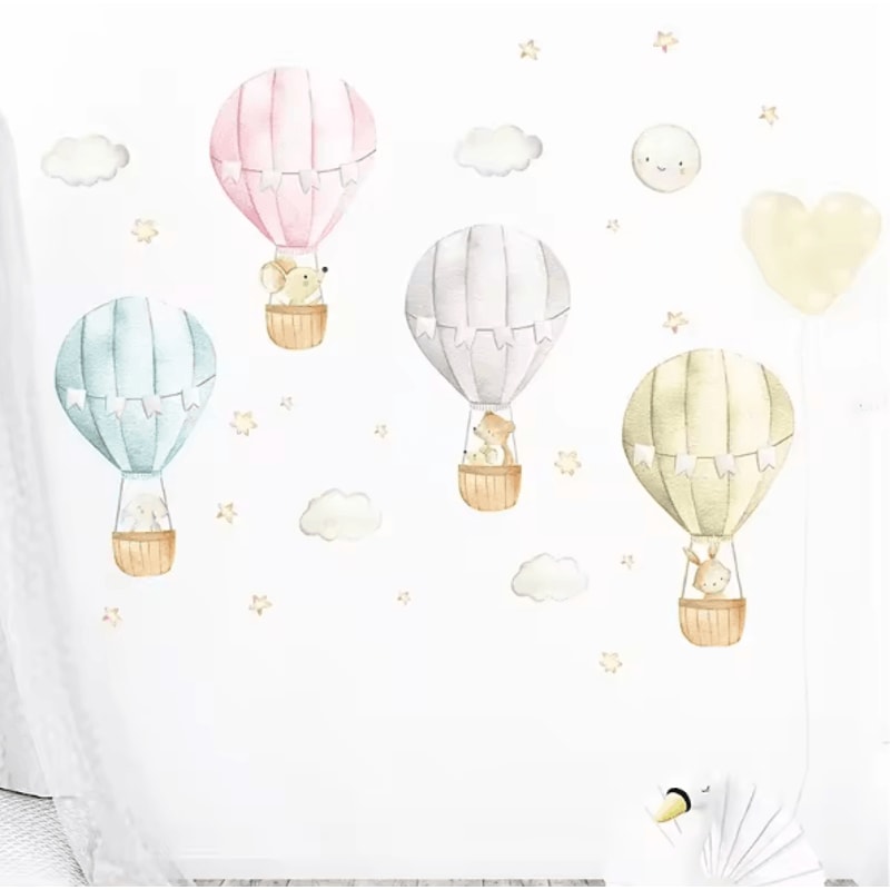 DreamSky Watercolor Hot Air Balloon Animal Wall Stickers Nursery Wall Decor 0