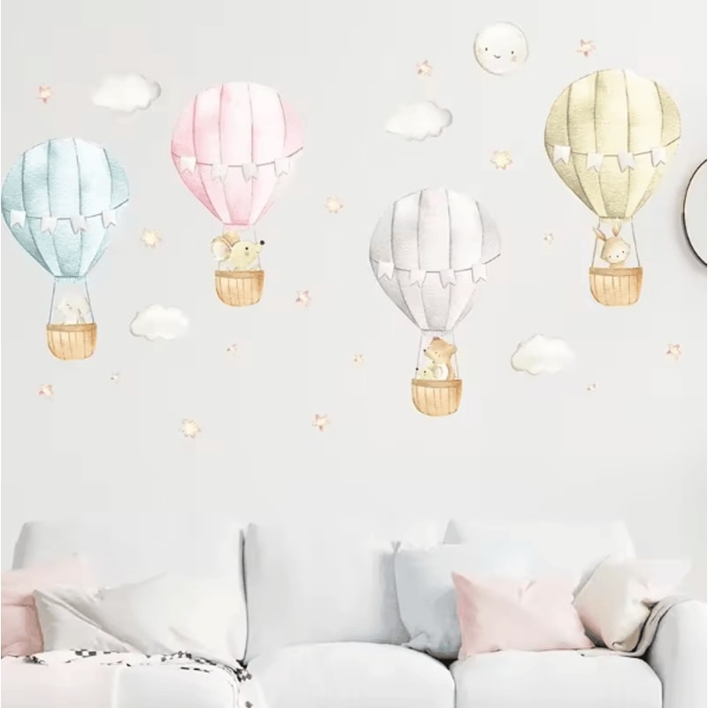 DreamSky Watercolor Hot Air Balloon Animal Wall Stickers Nursery Wall Decor 2