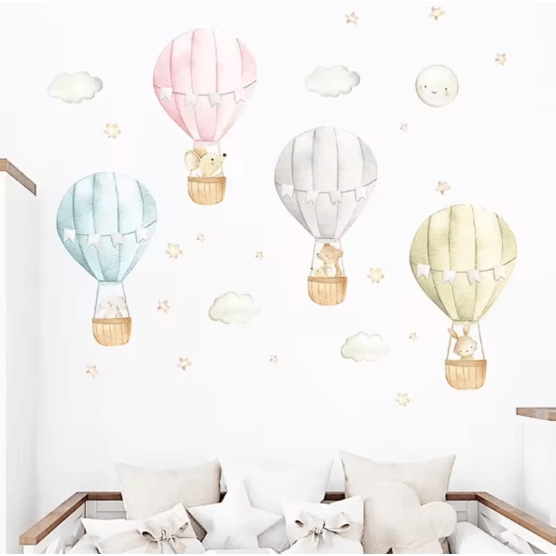 DreamSky Watercolor Hot Air Balloon Animal Wall Stickers Nursery Wall Decor 3
