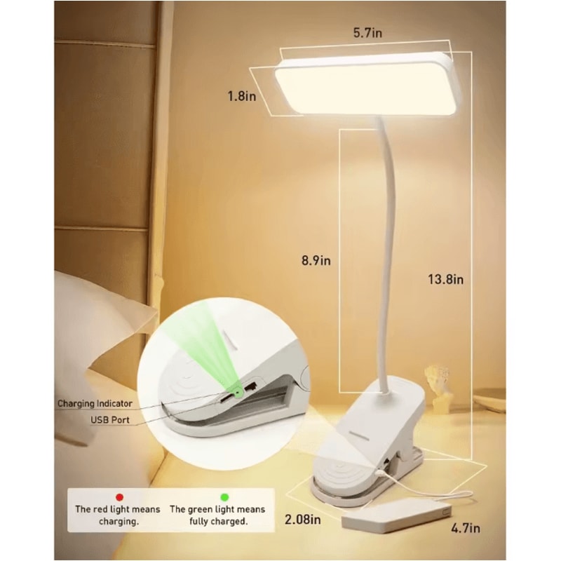 USB Rechargeable LED Clip Desk Lamp Flexible Gooseneck EyeCare Reading Light 4