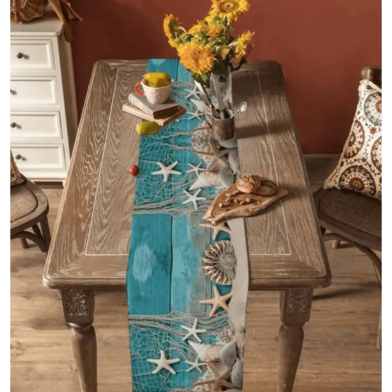 Summer Beach Starfish Linen Table Runner Coastal Ocean Decor For Dining Parties 3