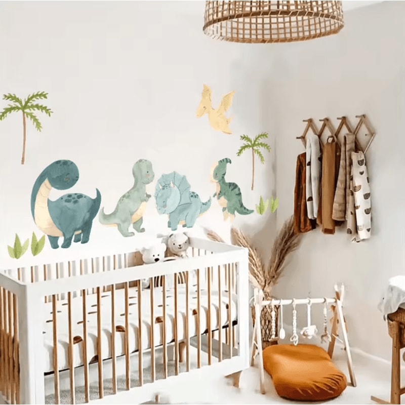 Watercolor Dinosaur Jungle Wall Stickers Adventure Nursery Kids Room Wall Decor 1