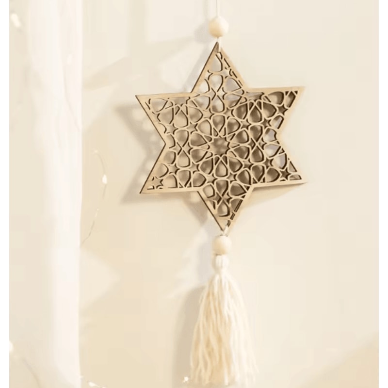 Wooden Ramadan Moon Tassel Ornaments Eid Mubarak Hanging Decor Set 3