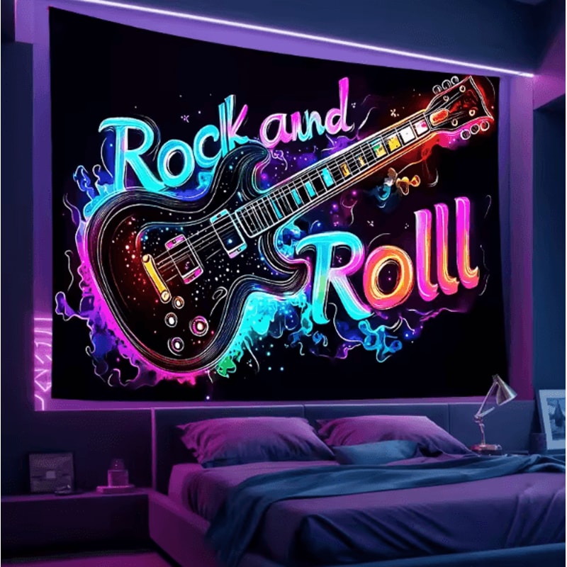 VIKAMA Neon Rock Guitar Tapestry Electric Music Wall Decor For Bedroom Studio 0