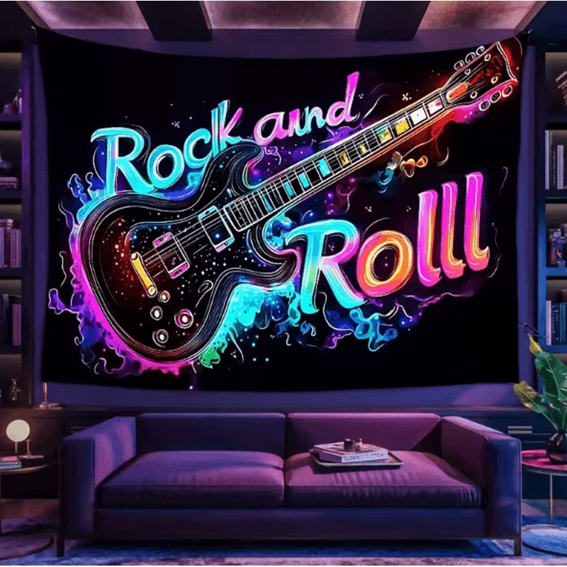 VIKAMA Neon Rock Guitar Tapestry Electric Music Wall Decor For Bedroom Studio 1