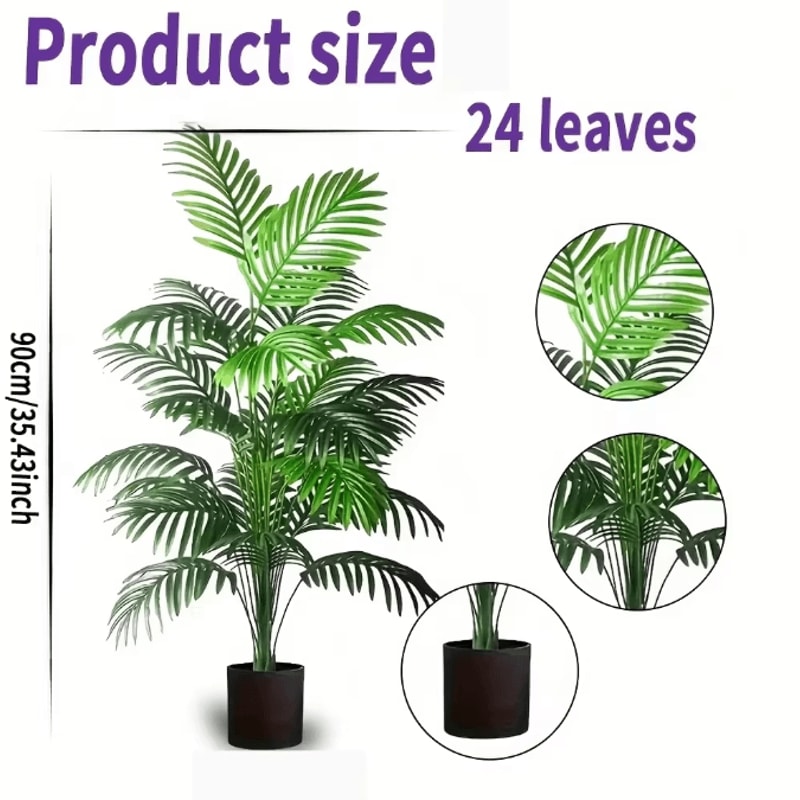 24Leaf Artificial Areca Palm Plant In Pot Tropical Indoor Outdoor Decor Tree 4