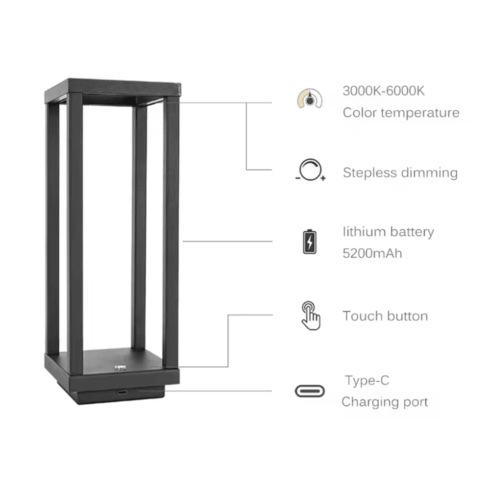 Rechargeable LED Table Lamp Modern Cordless Restaurant Home Decor Light 4