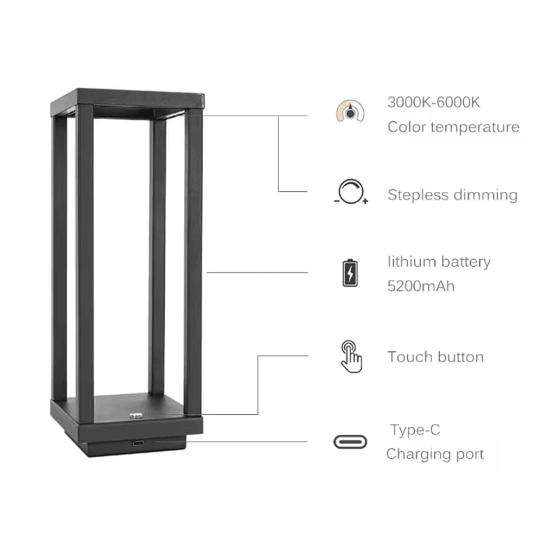 Rechargeable LED Table Lamp Modern Cordless Restaurant Home Decor Light 4