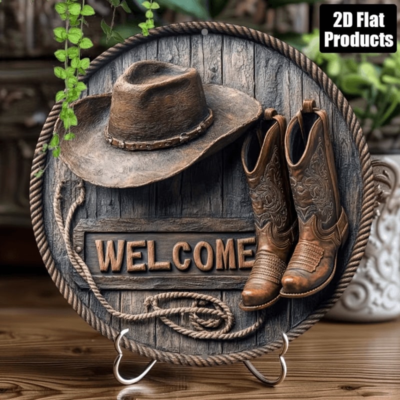 Wooden Welcome Shoes Sign Wall Decor Rustic Hat Shoes Theme Hanging Plaque 8 Inch 1