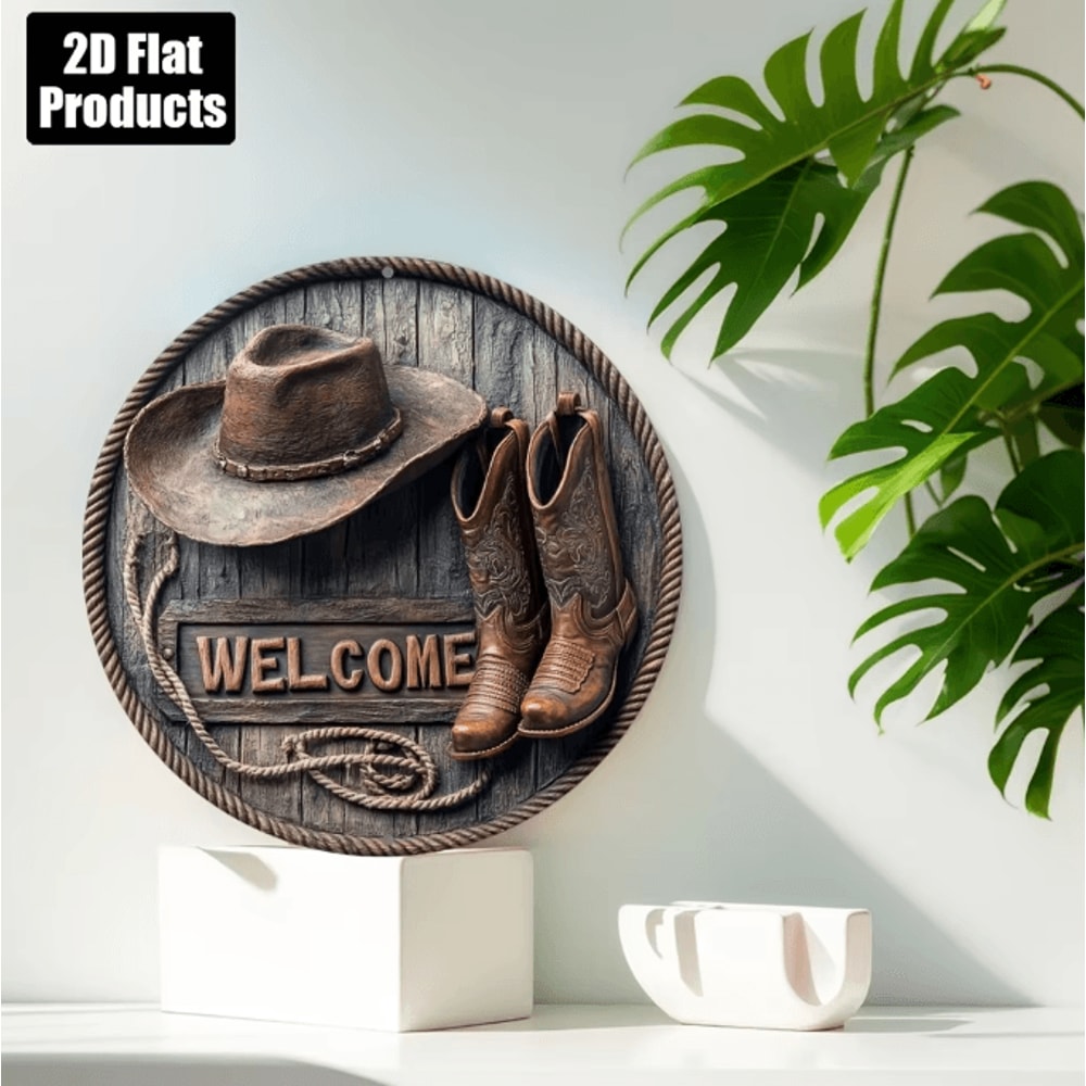 Wooden Welcome Shoes Sign Wall Decor Rustic Hat Shoes Theme Hanging Plaque 8 Inch 2