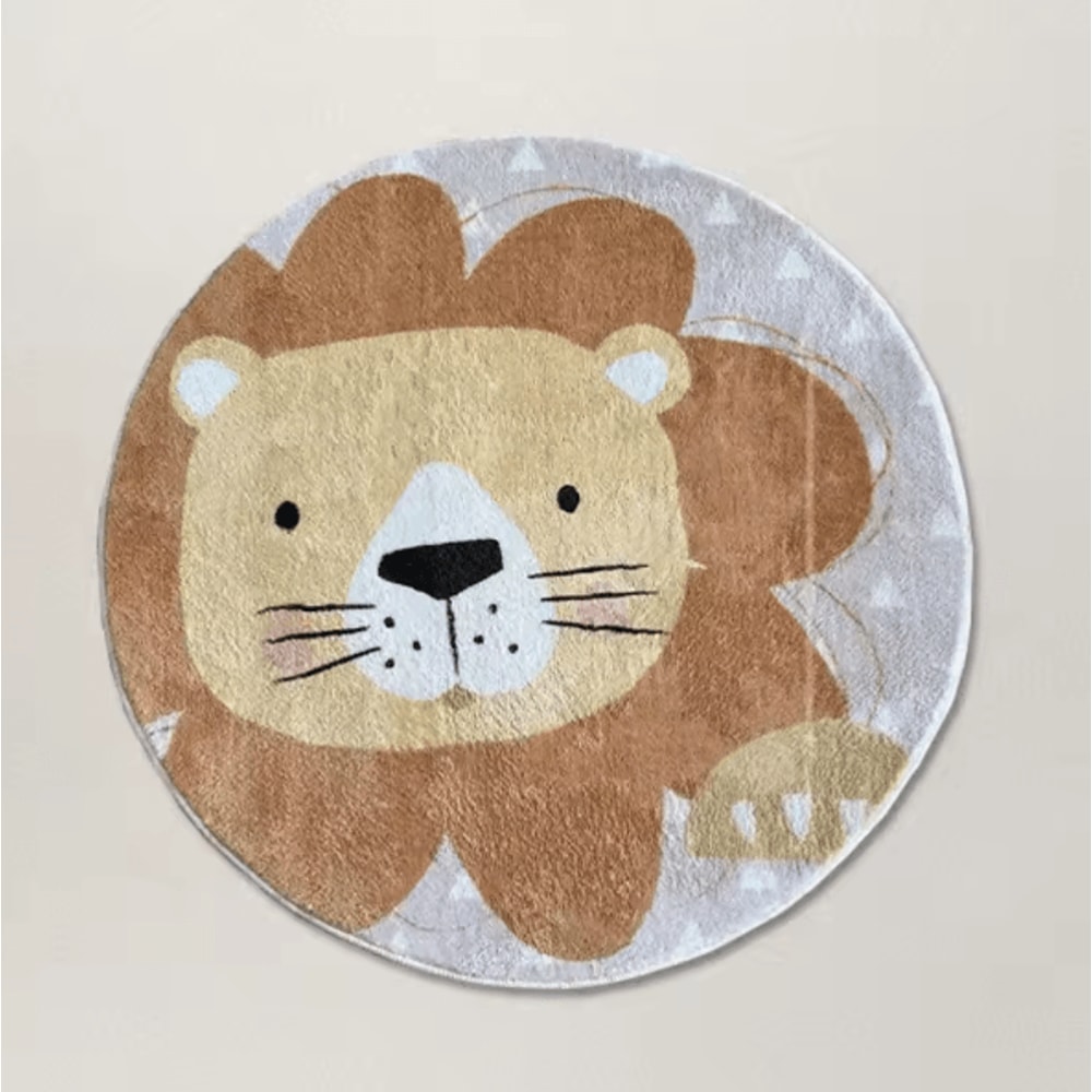 Cartoon Lion Plush Round Rug Soft Fluffy Kids Carpet For Nursery Living Room 2