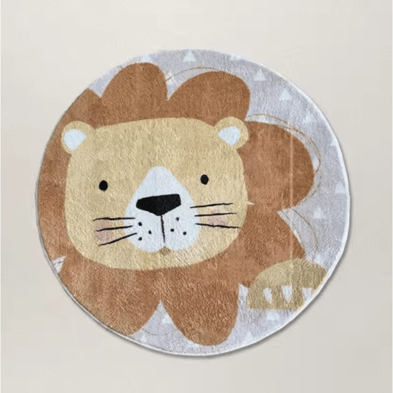Cartoon Lion Plush Round Rug Soft Fluffy Kids Carpet For Nursery Living Room 2