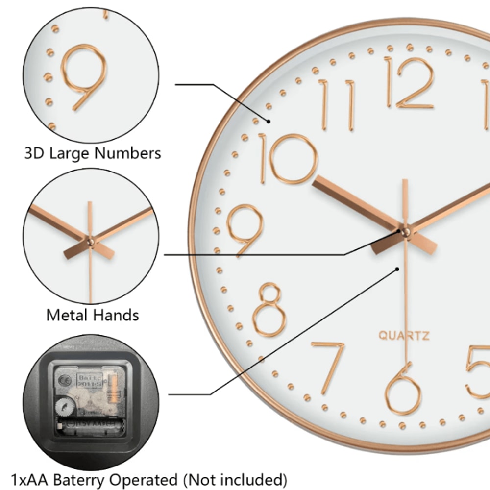 Minimalist Silent Quartz Wall Clock Modern NoTicking Decor 81012 Inch 4