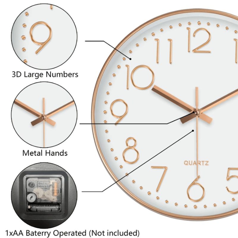 Minimalist Silent Quartz Wall Clock Modern NoTicking Decor 81012 Inch 4