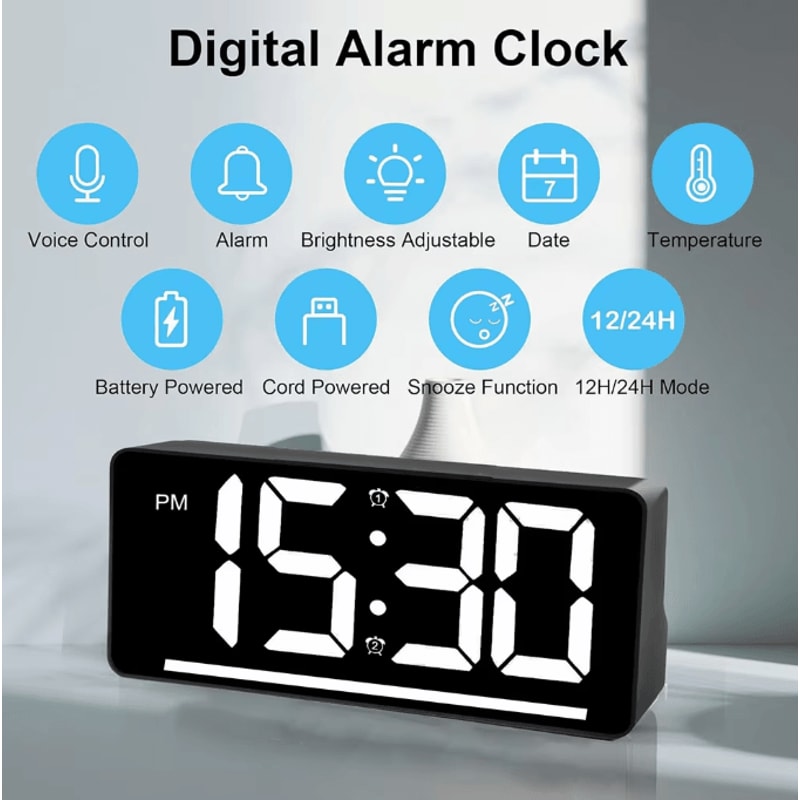 Large LED Digital Alarm Clock With Temperature Night Light Table Clock For Bedroom Office 0