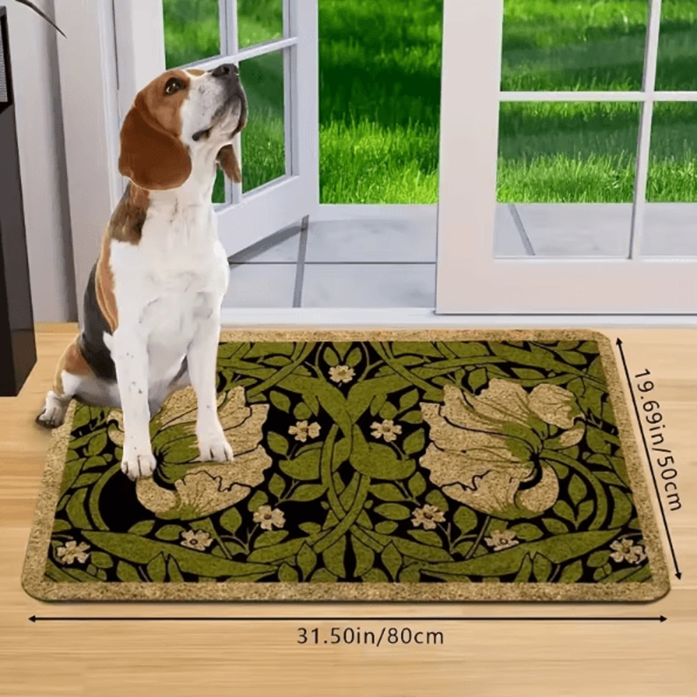 Green Floral Welcome Doormat Washable Indoor PlantThemed Entryway Rug 5