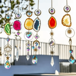 sun & moon crystal suncatcher – rainbow prism hanging window & garden decor