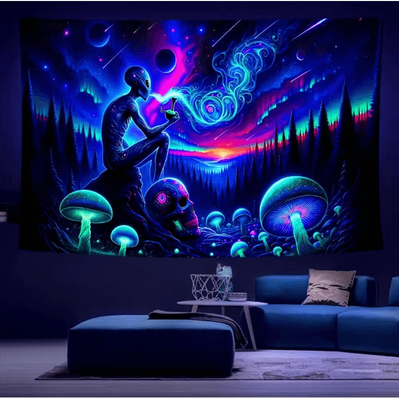 Aurora Borealis Alien Forest Tapestry Bohemian Starry Sky Wall Hanging Decor 2