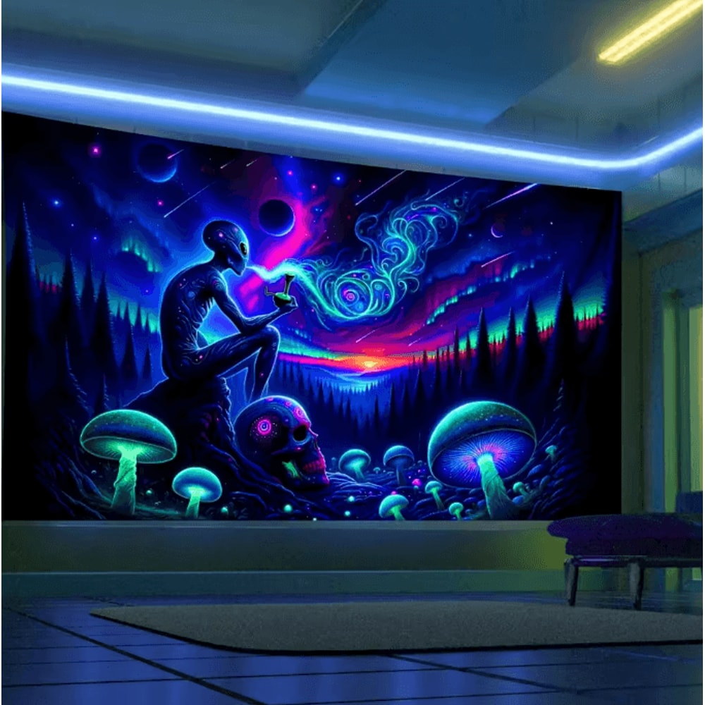 Aurora Borealis Alien Forest Tapestry Bohemian Starry Sky Wall Hanging Decor 3