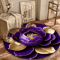 Purple Gold Peony Round Rug Washable Floral Polyester Area Mat For Home Decor 0