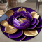 Purple Gold Peony Round Rug Washable Floral Polyester Area Mat For Home Decor 2
