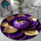Purple Gold Peony Round Rug Washable Floral Polyester Area Mat For Home Decor 3