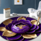 Purple Gold Peony Round Rug Washable Floral Polyester Area Mat For Home Decor 5