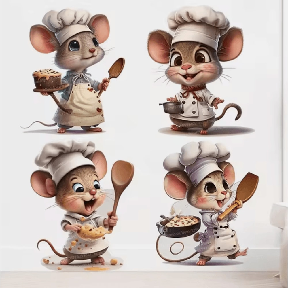 Cute Chef Mouse Wall Sticker Cartoon SelfAdhesive Corner Decor For Home 0