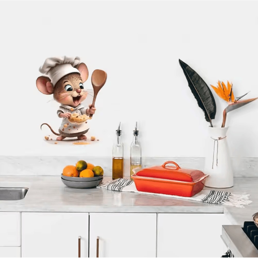 Cute Chef Mouse Wall Sticker Cartoon SelfAdhesive Corner Decor For Home 2