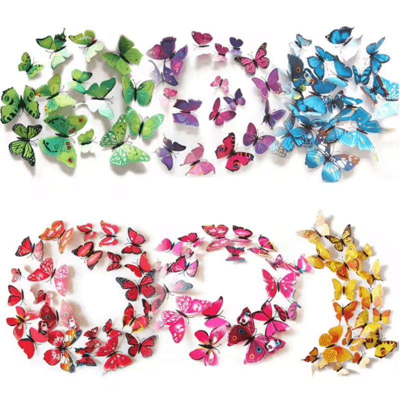 12PCS 3D Magnetic Butterfly Stickers Colorful PVC Wall Fridge Decor Set 0
