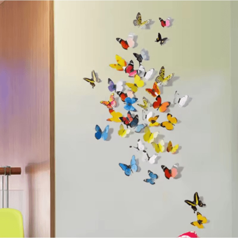 12PCS 3D Magnetic Butterfly Stickers Colorful PVC Wall Fridge Decor Set 2
