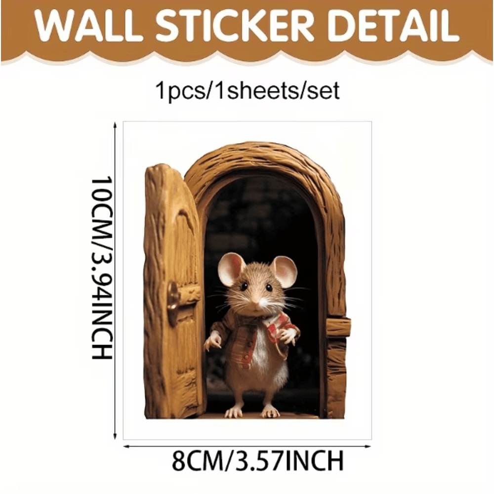 Whimsical 3D Mouse Hole Wall Decal Cute Cartoon Peeking Mouse Sticker Decor 4