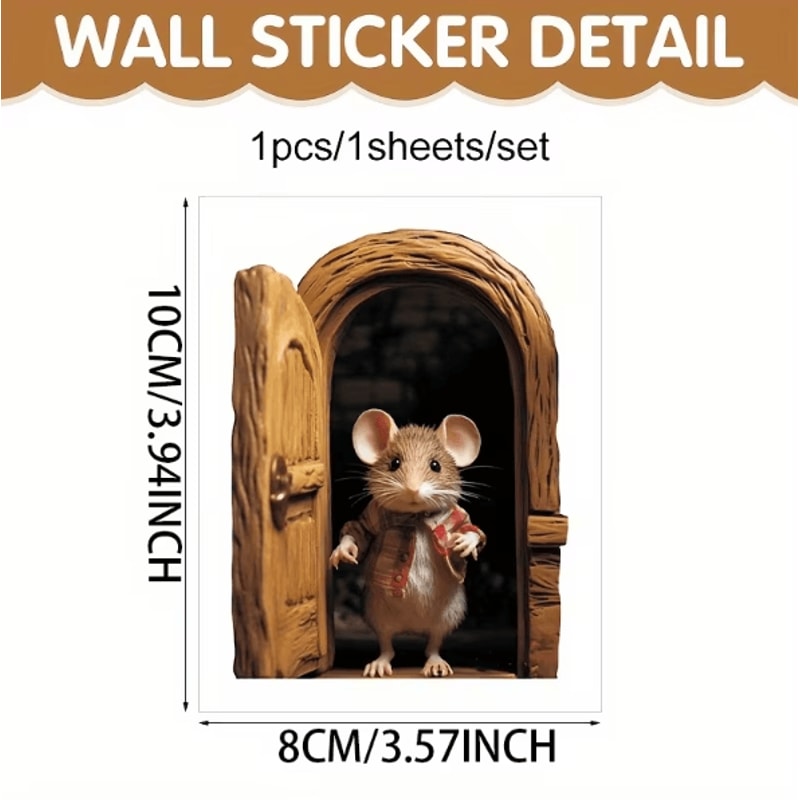 Whimsical 3D Mouse Hole Wall Decal Cute Cartoon Peeking Mouse Sticker Decor 4
