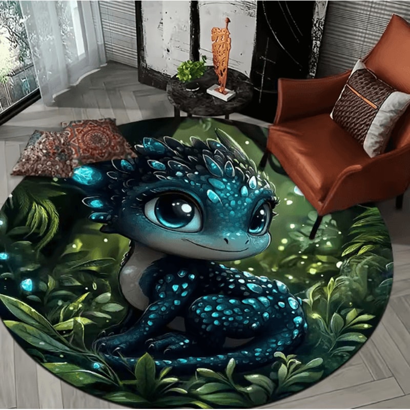 Cartoon Jungle Baby Dragon Round Rug Soft Flannel NonSlip Floor Mat Decor 1
