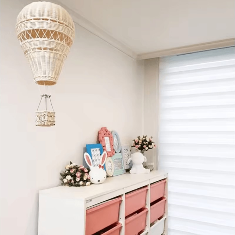 Handwoven Rattan Hot Air Balloon Wall Hanging Boho Nursery Decor Baby Photo Prop 1