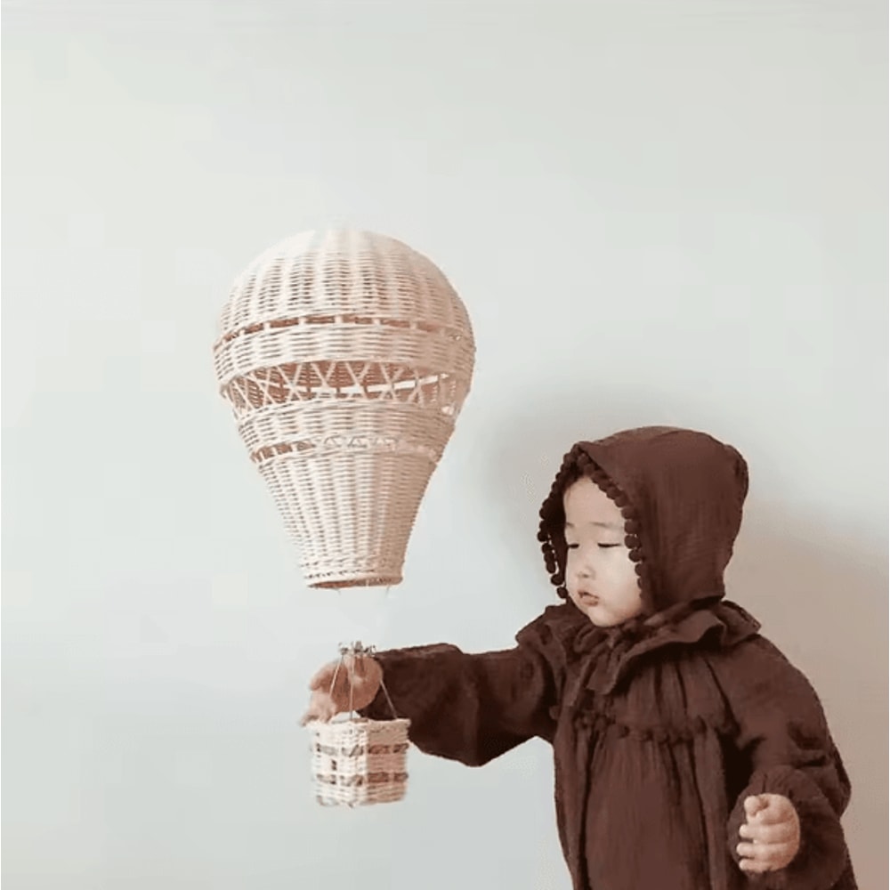 Handwoven Rattan Hot Air Balloon Wall Hanging Boho Nursery Decor Baby Photo Prop 4