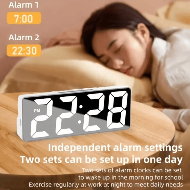 LED Digital Alarm Clock With Temperature Display Adjustable Brightness 1224 Hour Desktop Clock 1