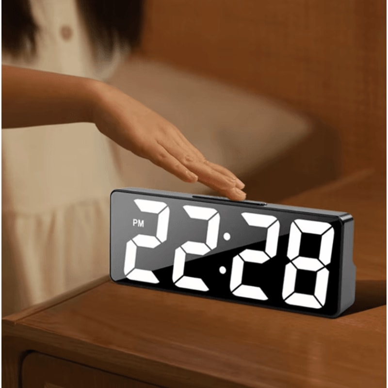 LED Digital Alarm Clock With Temperature Display Adjustable Brightness 1224 Hour Desktop Clock 2