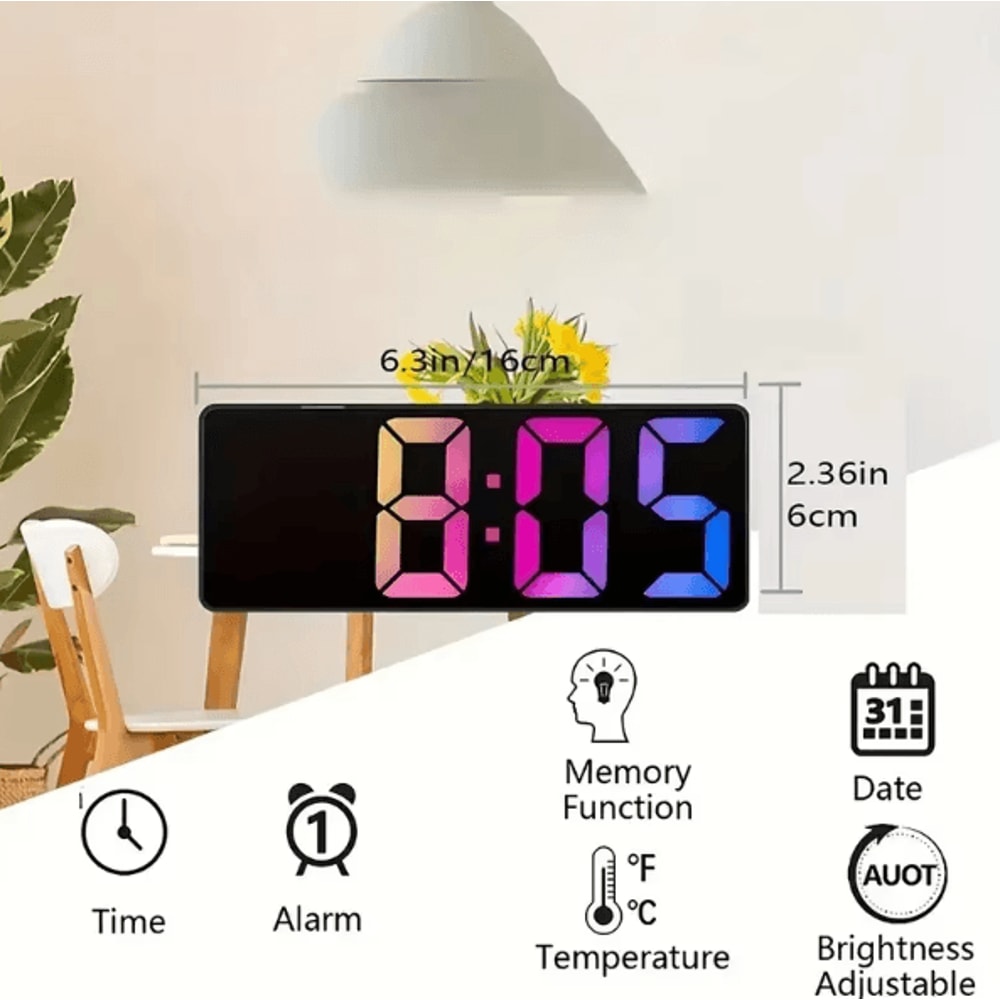 LED Digital Alarm Clock With Temperature Display Adjustable Brightness 1224 Hour Desktop Clock 4