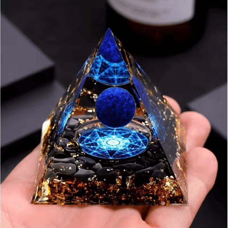Lapis Lazuli Crystal Sphere Pyramid Set Elegant Blue Geometric Home Decor 2