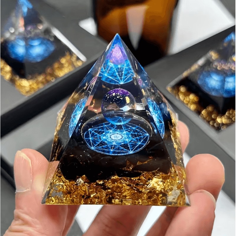 Lapis Lazuli Crystal Sphere Pyramid Set Elegant Blue Geometric Home Decor 5