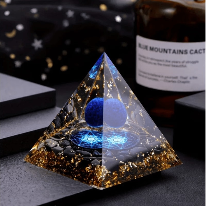 Lapis Lazuli Crystal Sphere Pyramid Set Elegant Blue Geometric Home Decor 0