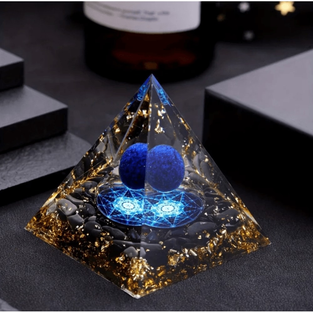 Lapis Lazuli Crystal Sphere Pyramid Set Elegant Blue Geometric Home Decor 1
