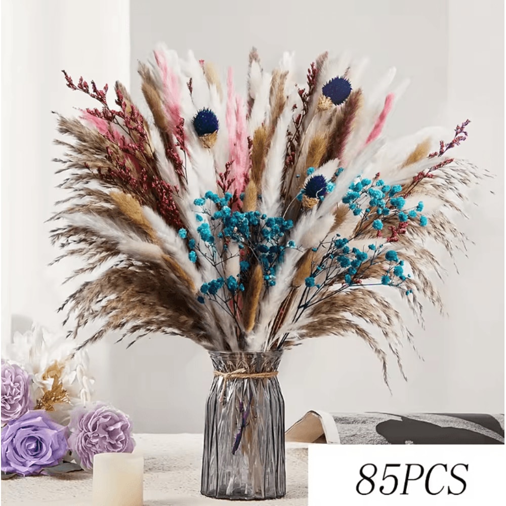 70 Stem Blue Bunny Tail Pampas Grass Bouquet Fluffy Artificial Dried Flower Decor 10