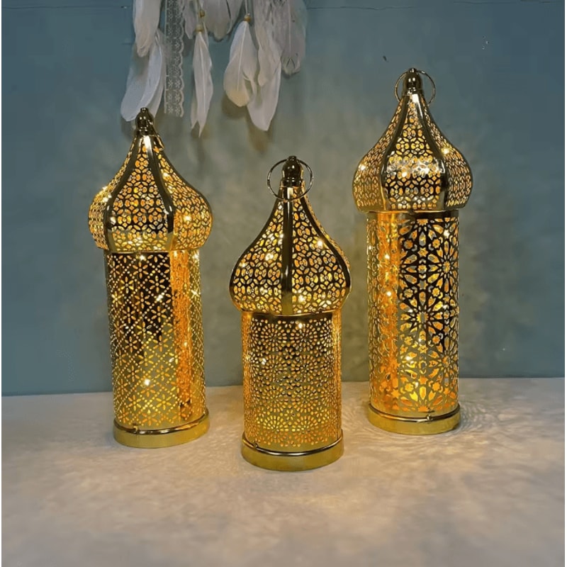 Moroccan Gold Hollow Iron Lantern Elegant Ramadan Hanging Light Decor 0
